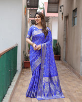 Royal Blue Handpicked Soft Dola Silk Bandhani Saree With Zari Weaving Design